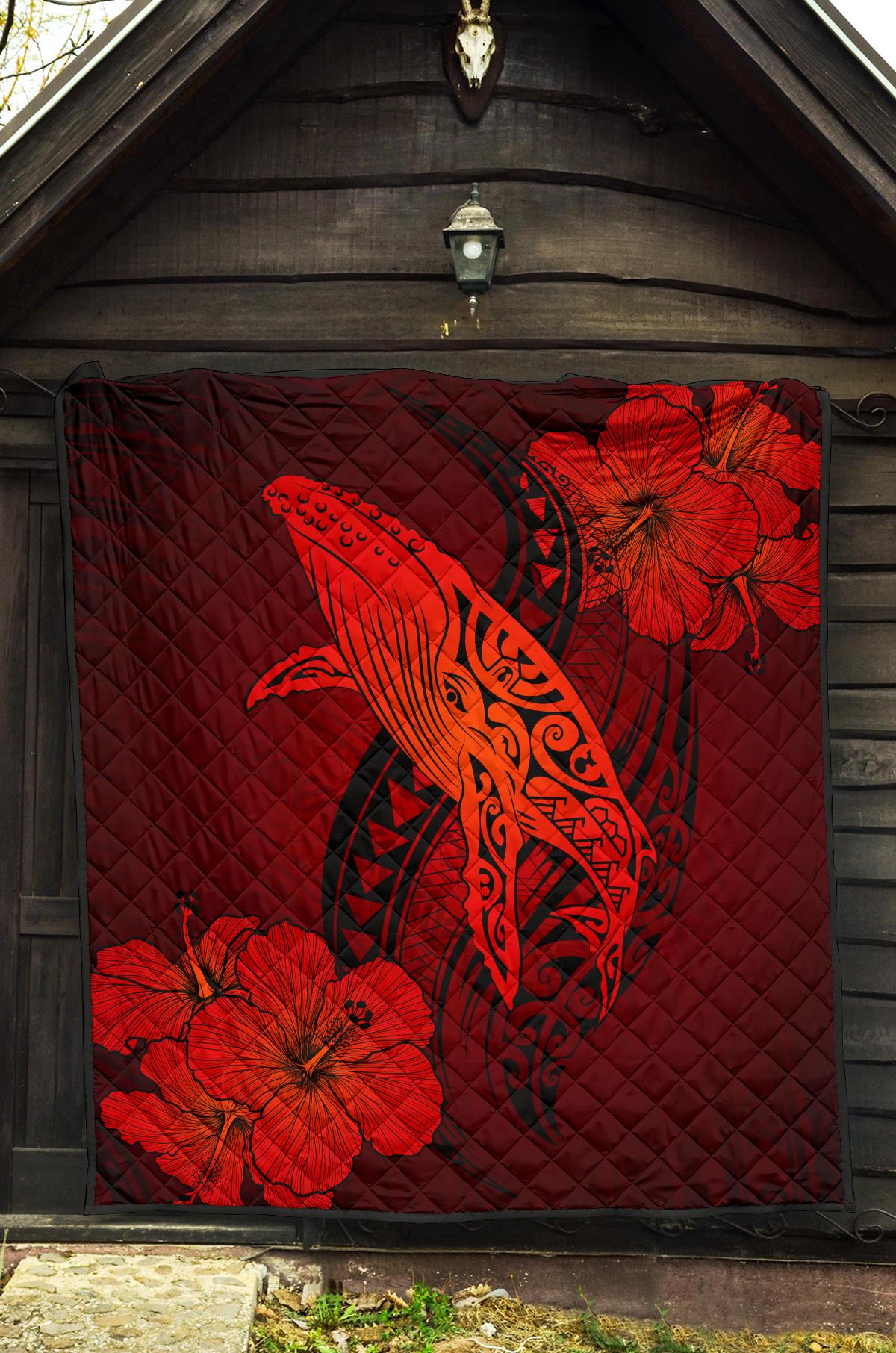 Hawaii Whale Swim Poly Red Premium Quilt - Polynesian Pride