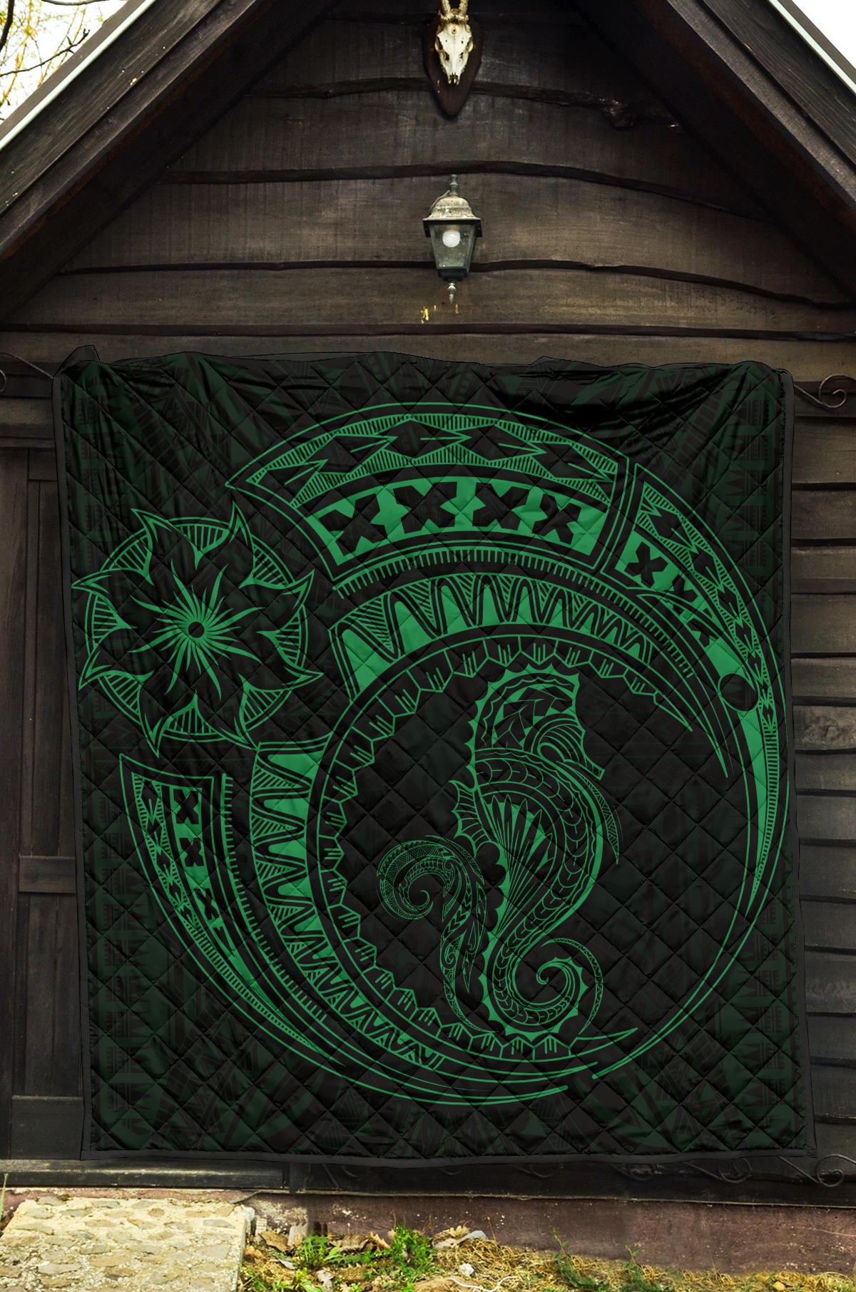 Polynesian Quilt - Polynesian Green Seahorse Tattoo - Polynesian Pride