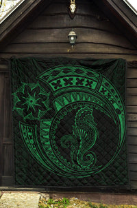 Polynesian Quilt - Polynesian Green Seahorse Tattoo - Polynesian Pride