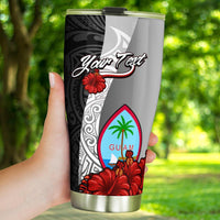Guam Polynesian Custom Personalised Tumbler - Coat Of Arm With Hibiscus White - Polynesian Pride