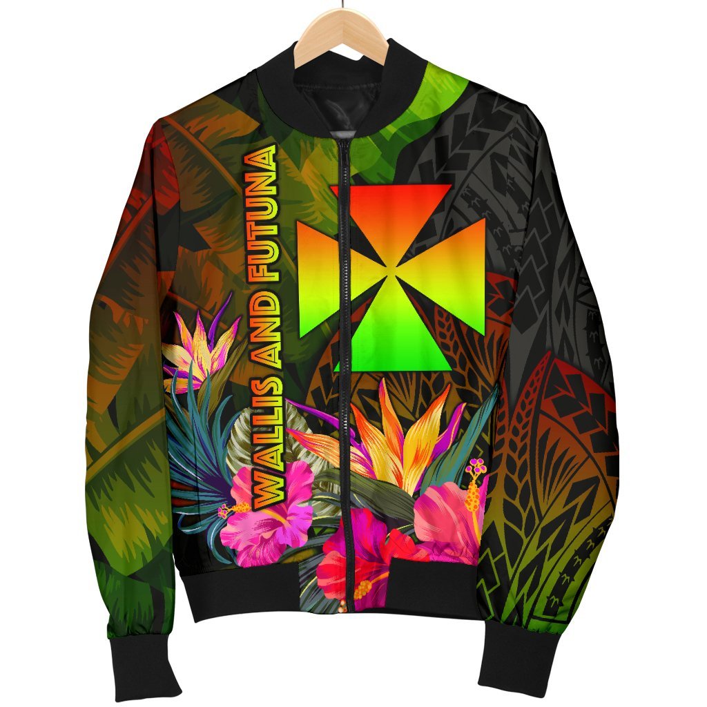 Wallis and Futuna Polynesian Men's Bomber Jacket - Hibiscus and Banana Leaves - Polynesian Pride