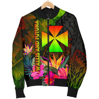 Wallis and Futuna Polynesian Men's Bomber Jacket - Hibiscus and Banana Leaves - Polynesian Pride