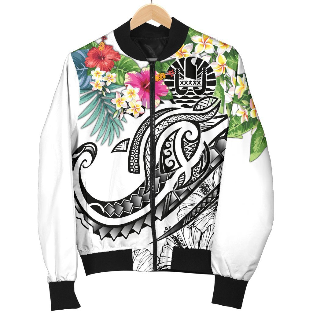Tahiti Polynesian Men's Bomber Jacket - Summer Plumeria (White) - Polynesian Pride