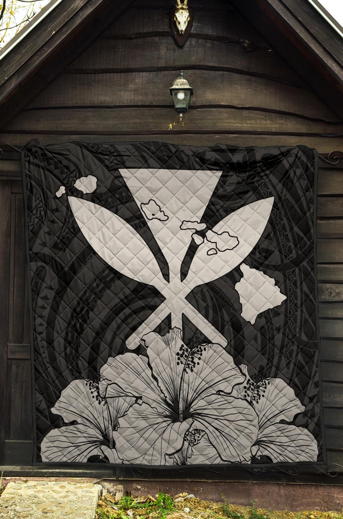 Hawaiian Kanaka Premium Quilt Hibiscus Polynesian Love Gray - Polynesian Pride