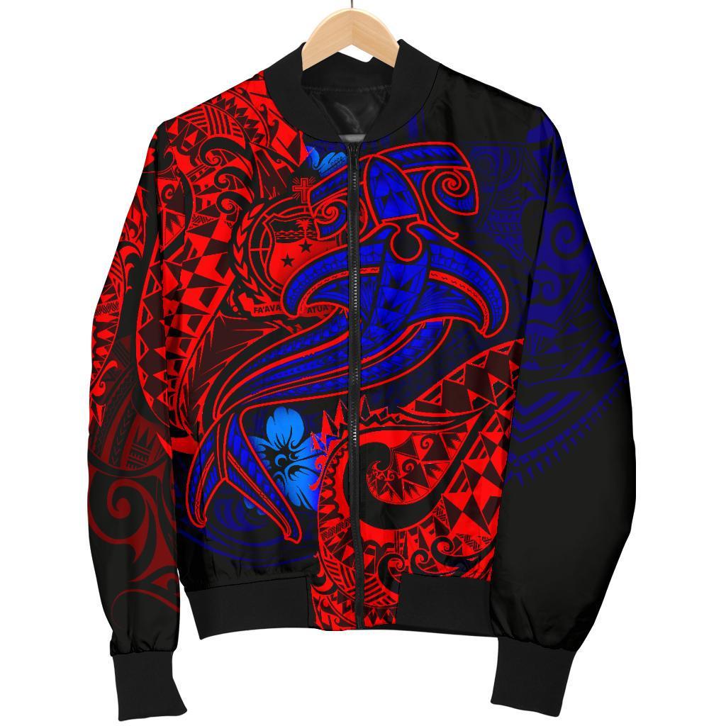 Samoa Men's Bomber Jacket - Blue Shark Polynesian Tattoo - Polynesian Pride