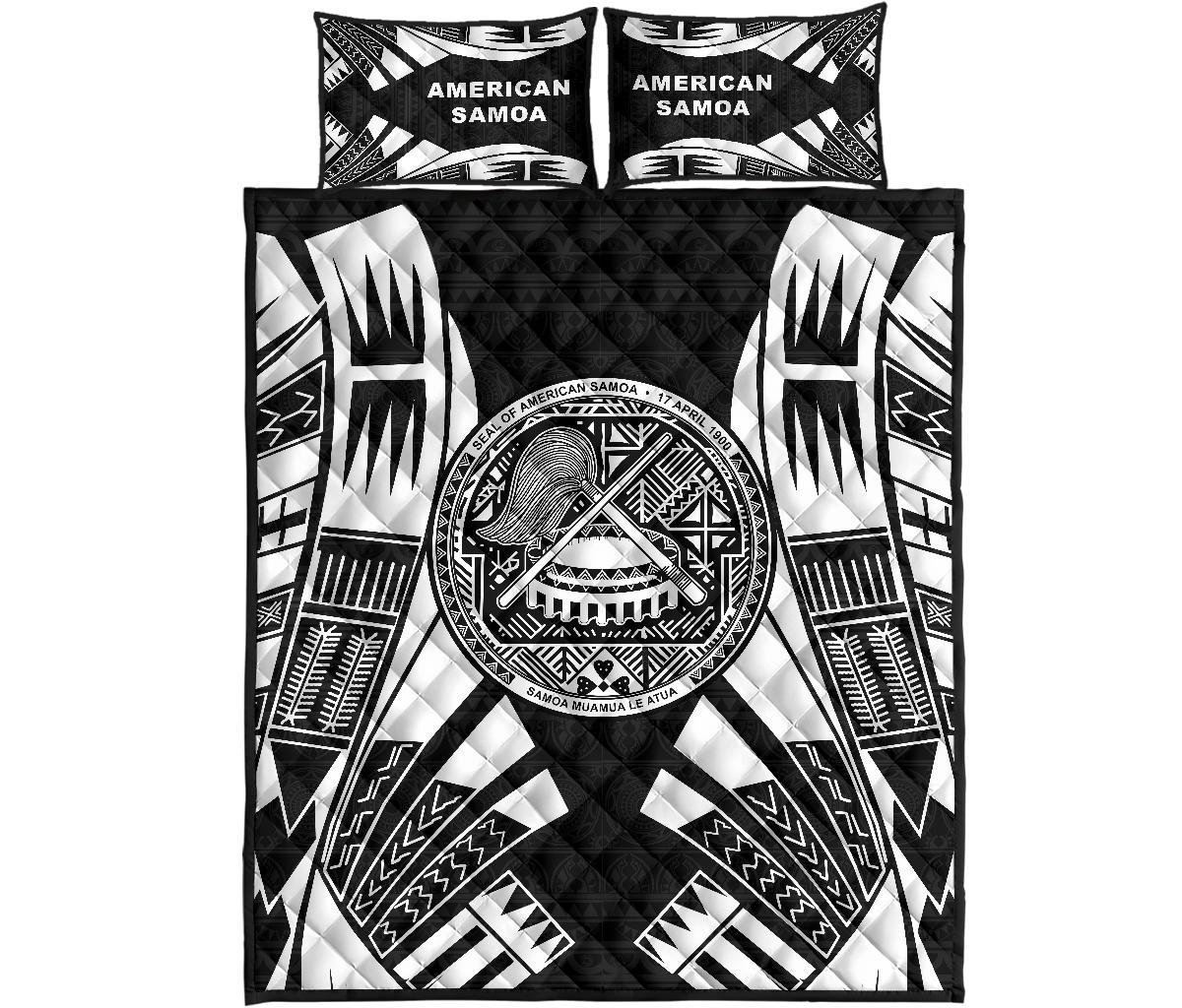 American Samoa Quilt Bed Set - American Samoa Seal Polynesian White Tattoo - Polynesian Pride