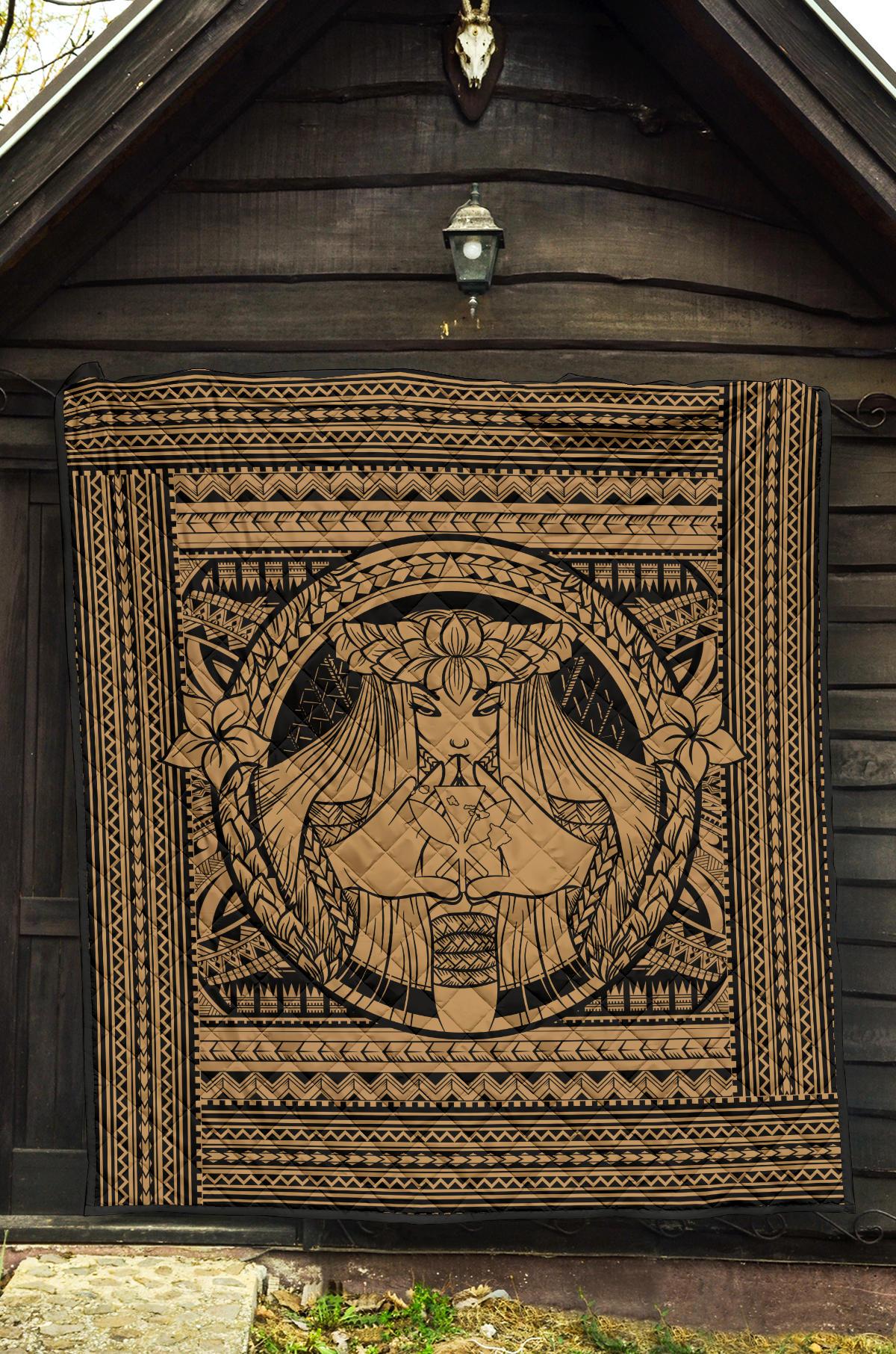 Hawaii Polynesian Pele Kanaka Premium Quilt Gold - Polynesian Pride