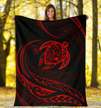 Hawaii Turtle Premium Blanket - Red - Frida Style - Polynesian Pride