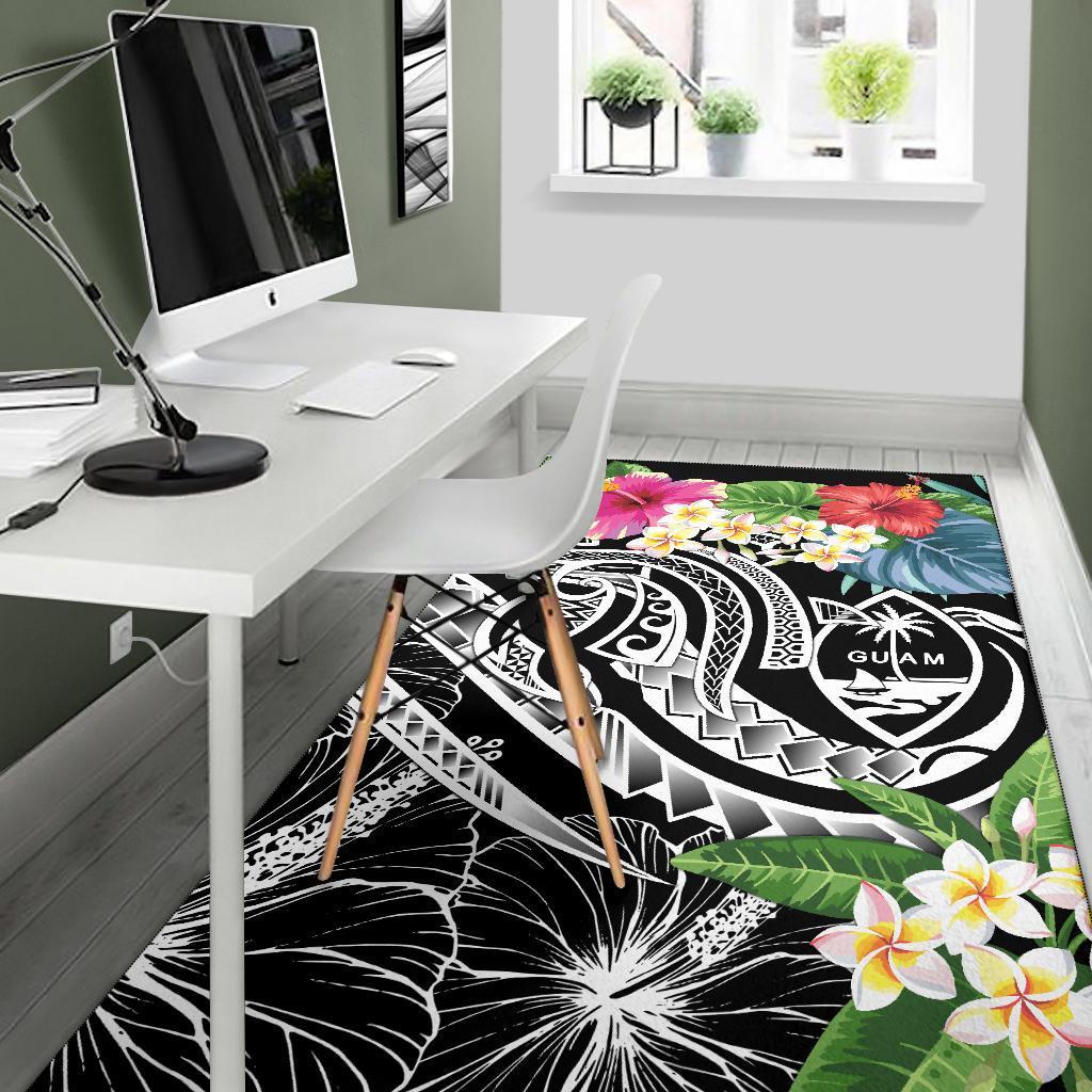 Guam Polynesian Area Rug - Summer Plumeria (Black) - Polynesian Pride