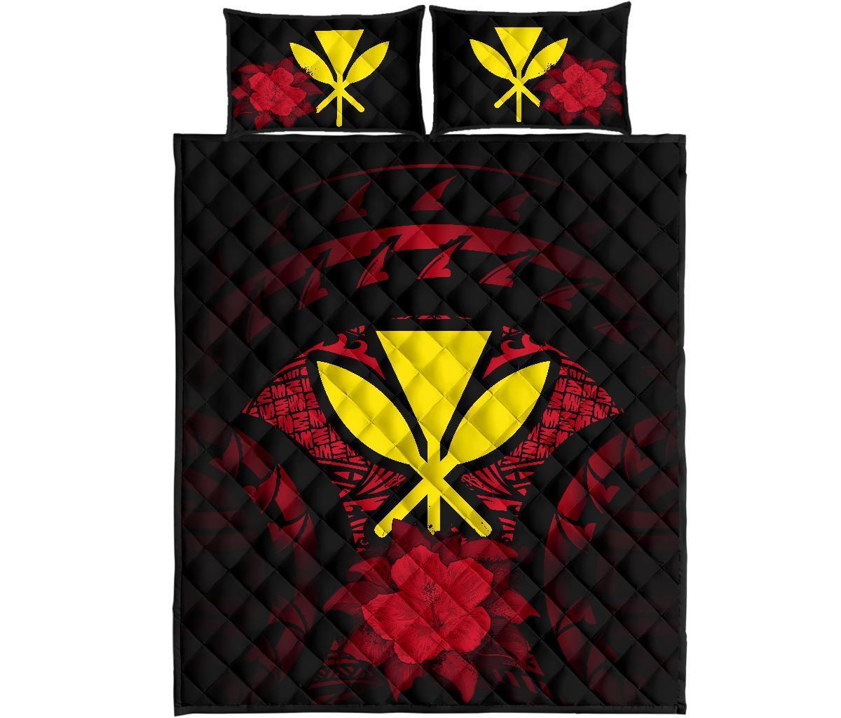 Kanaka Maoli (Hawaii) Polynesian Quilt Bed Set Hibiscus Red - Polynesian Pride