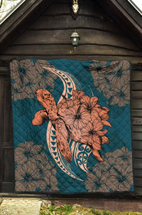 Hawaii Polynesian Turtle Hibiscus Premium Quilt - Orange - Polynesian Pride