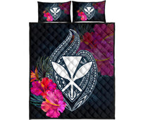Hawaii Kanaka Polynesian Hibiscus Quilt Bed Set Black - Polynesian Pride