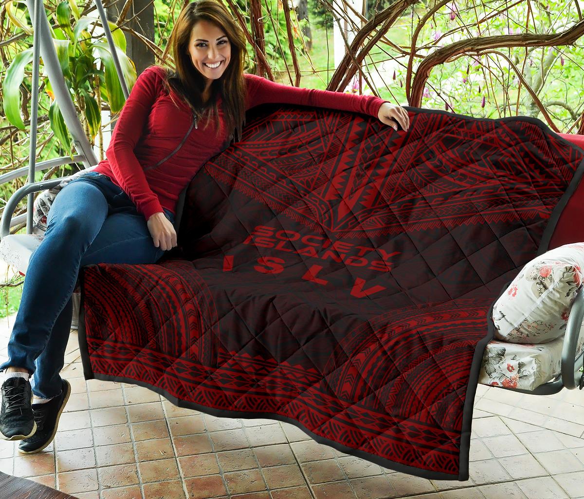Society Islands Premium Quilt - Society Islands Flag Polynesian Chief Red Version - Polynesian Pride