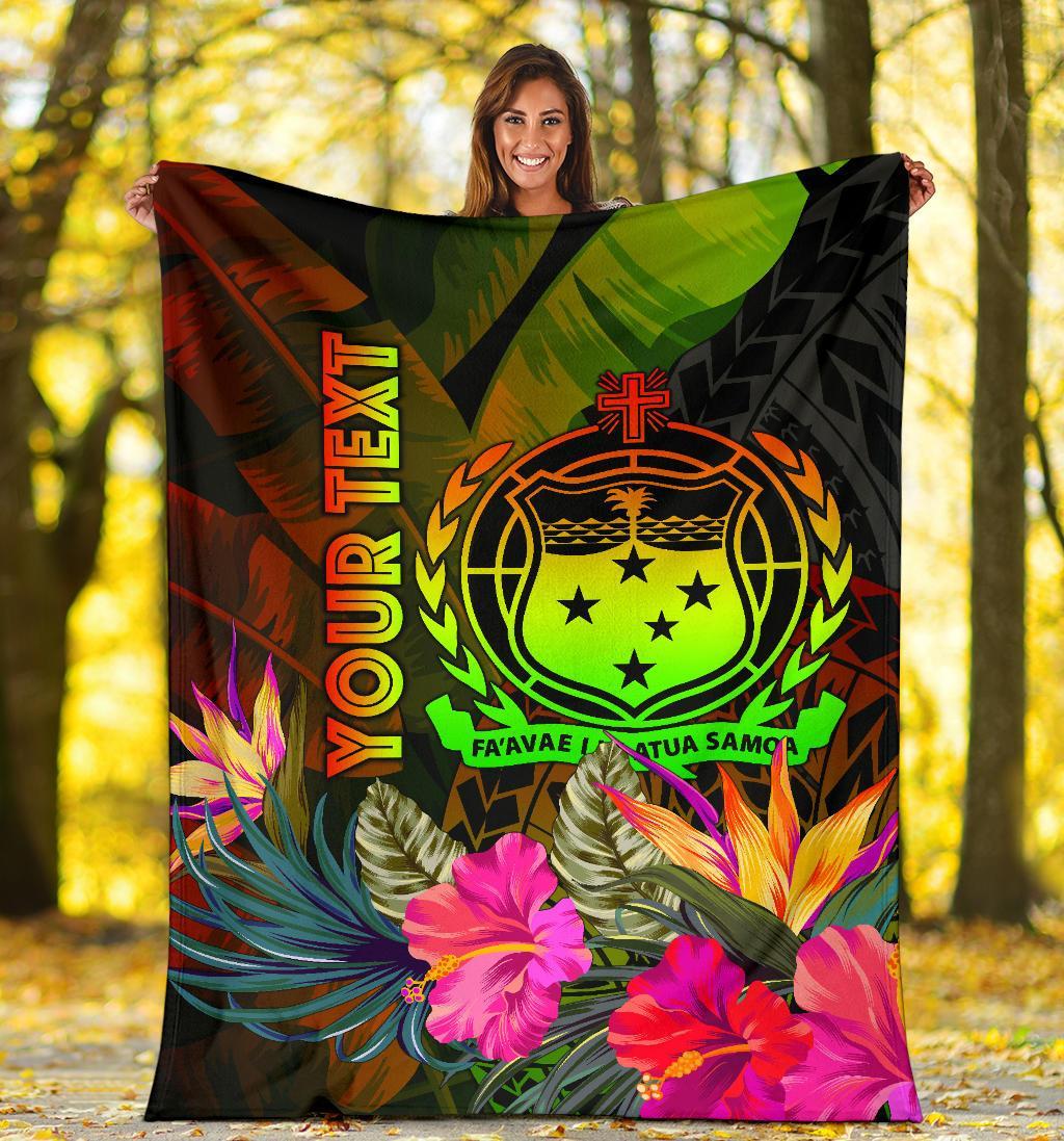 Samoa Polynesian Personalised Premium Blanket - Hibiscus and Banana Leaves - Polynesian Pride