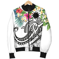 Nauru Polynesian Men's Bomber Jacket - Summer Plumeria (White) - Polynesian Pride