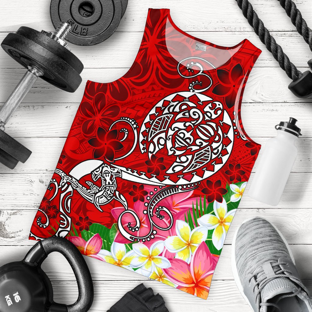 Polynesian Men's Tank Top - Turtle Plumeria Red Color Red - Polynesian Pride