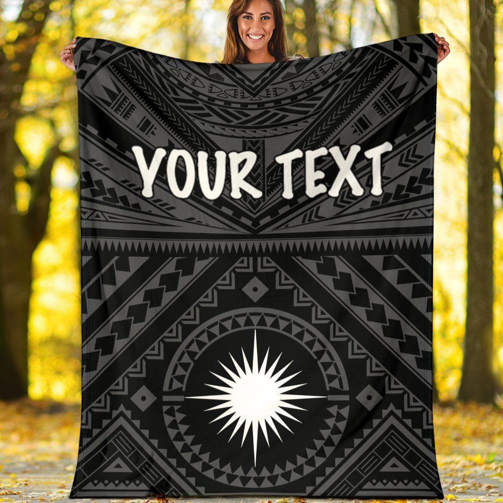 Marshall Personalised Premium Blanket - Marshall Seal With Polynesian Tattoo Style ( Black) - Polynesian Pride