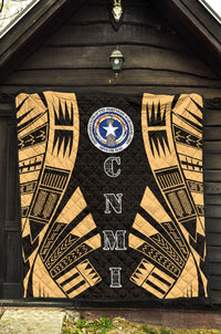 Northern Mariana Islands Premium Quilt - Northern Mariana Islands Seal Polynesian Gold Tattoo - Polynesian Pride