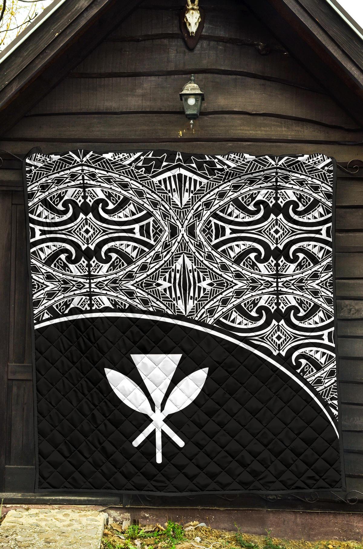 Hawaii Polynesian Premium Quilt - White Kanaka Maoli Curve Version - Polynesian Pride