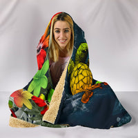 Kanaka Maoli (Hawaiian) Hooded Blanket - Sea Turtle Tropical Hibiscus And Plumeria Reggae A224 - Polynesian Pride