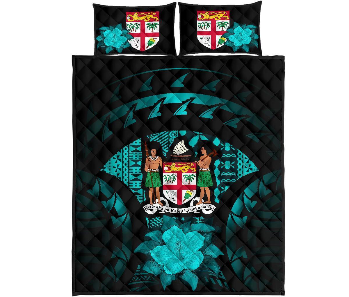 Fiji Polynesian Quilt Bed Set Hibiscus Turquoise - Polynesian Pride