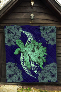 Hawaii Polynesian Turtle Hibiscus Premium Quilt - Green - Polynesian Pride