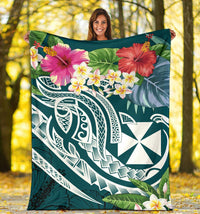 Wallis and Futuna Polynesian Premium Blanket - Summer Plumeria (Turquoise) - Polynesian Pride