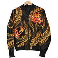 Yap Micronesian Men Bomber Jacket - Gold Plumeria Gold - Polynesian Pride