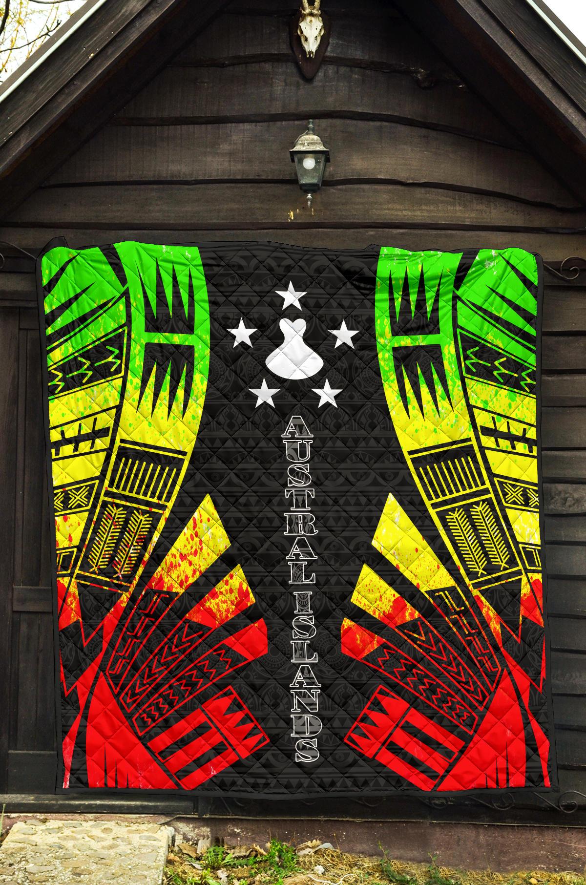 Austral Islands Premium Quilt - Austral Islands Flag Polynesian Reggae Tattoo (Black) - Polynesian Pride