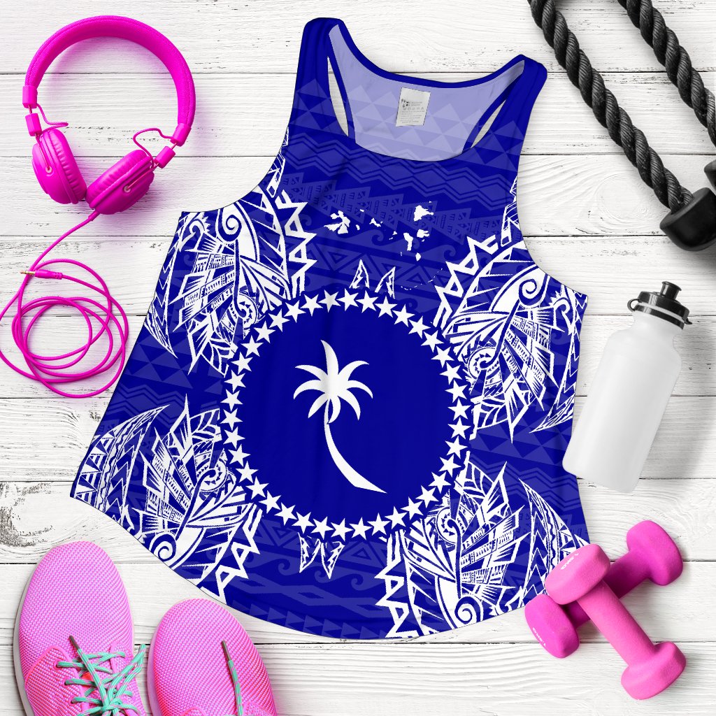 Chuuk Polynesian Women Tank Top Map Blue - Polynesian Pride