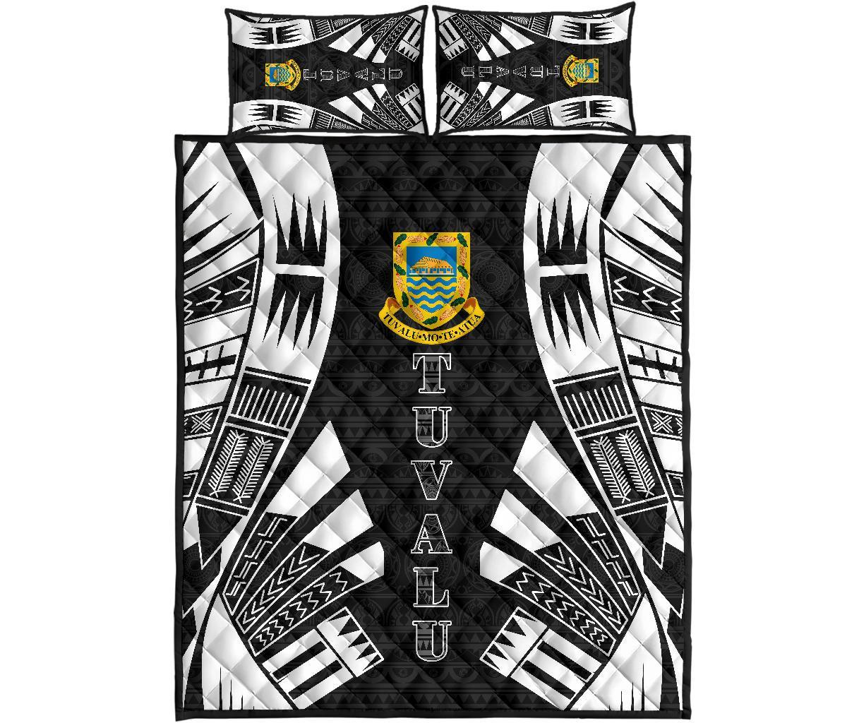 Tuvalu Quilt Bed Set - Tuvalu Coat Of Arms White Tattoo Style Art - Polynesian Pride
