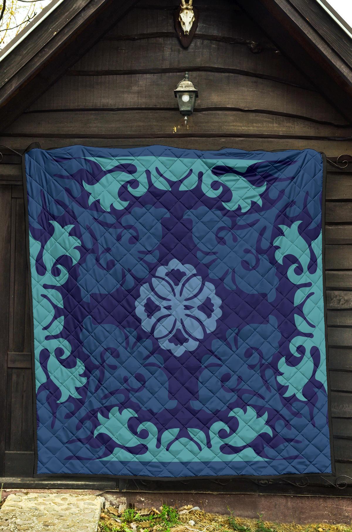 Hawaiian Tropical Pattern Premium Quilt - Indigo - Argu Style - AH - Polynesian Pride