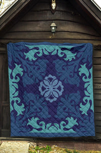 Hawaiian Tropical Pattern Premium Quilt - Indigo - Argu Style - AH - Polynesian Pride