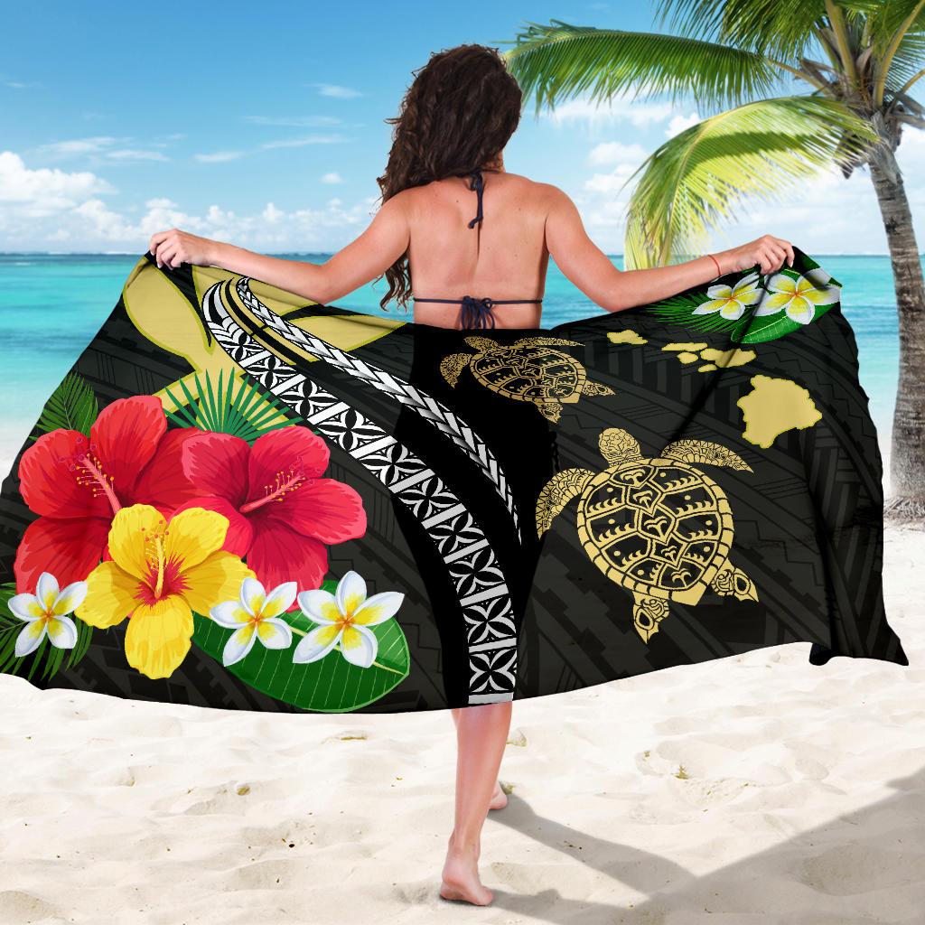 Hawaii Map Turtle Hibiscus Plumeria Polynesian - Sarong AH Sarong One size Gray - Polynesian Pride