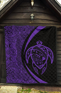 Hawaii Turtle Map Polynesian Premium Quilt - Purple - Circle Style - Polynesian Pride