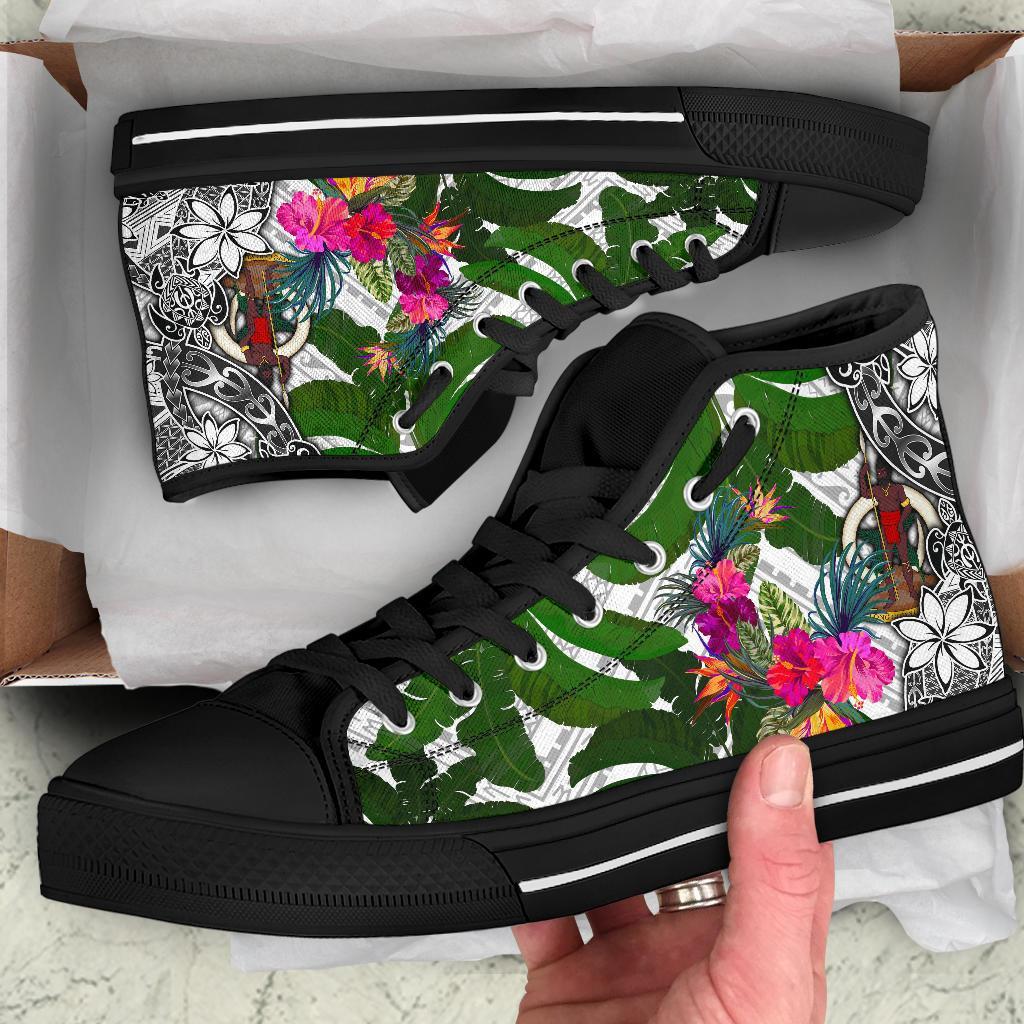 Vanuatu High Top Shoes White - Turtle Plumeria Banana Leaf - Polynesian Pride