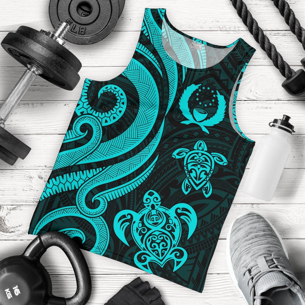Pohnpei Micronesian Men Tank Top - Turquoise Tentacle Turtle Turquoise - Polynesian Pride