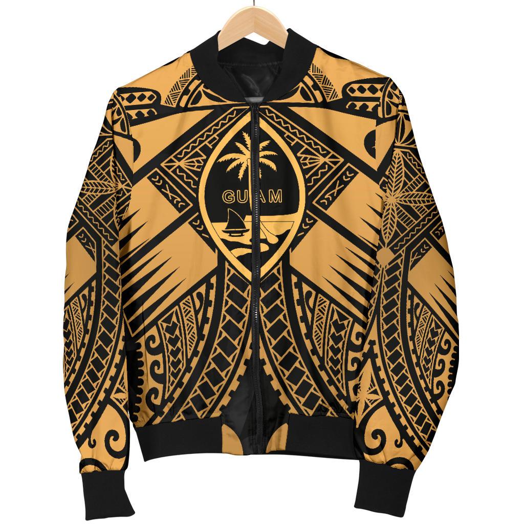 Guam Polynesian Men's Bomber Jacket - Guam Gold Seal with Polynesian Tattoo - Polynesian Pride