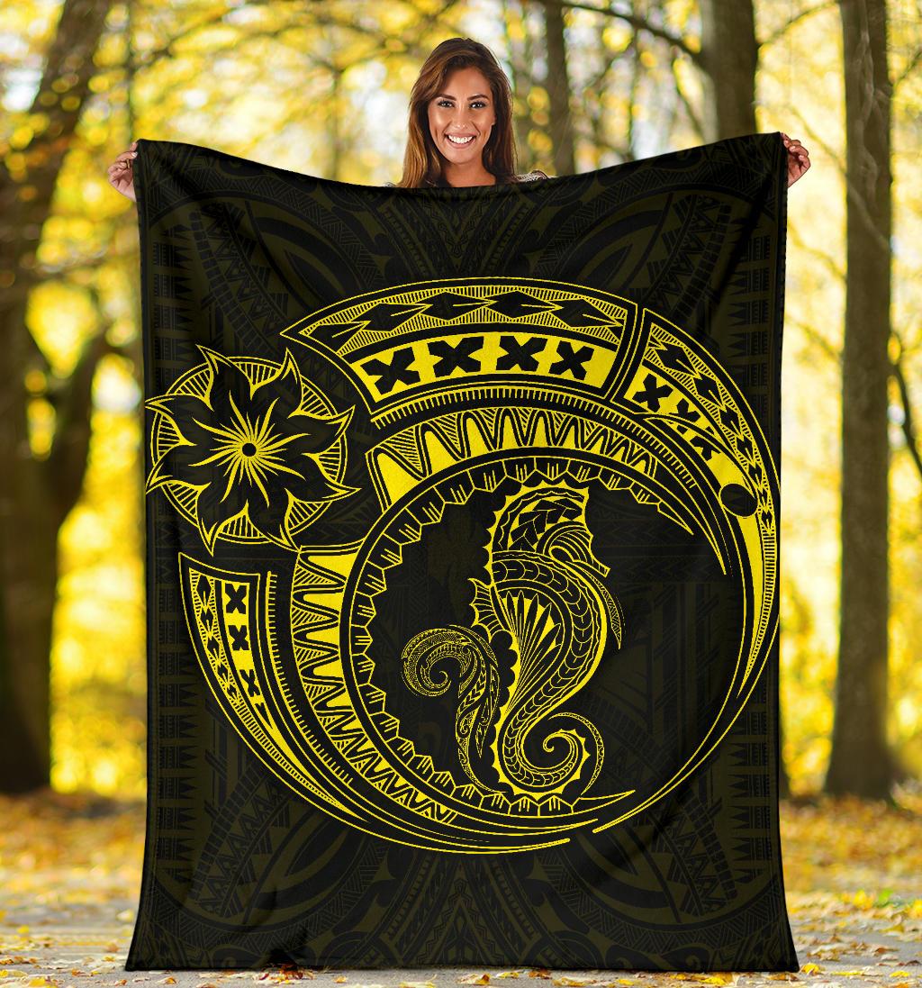 Seahorse Polynesian Blanket - Polynesian Tattoo Yellow - Polynesian Pride