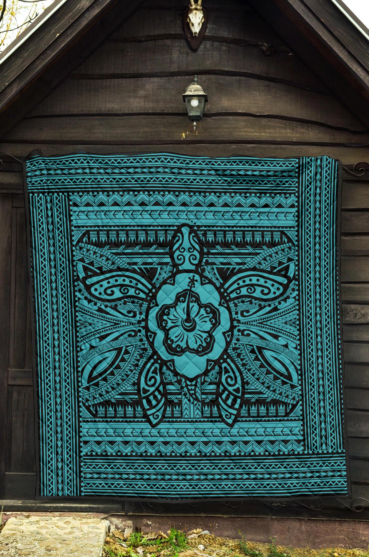 Hawaii Polyensian Turtle Premium Quilt Blue - Polynesian Pride