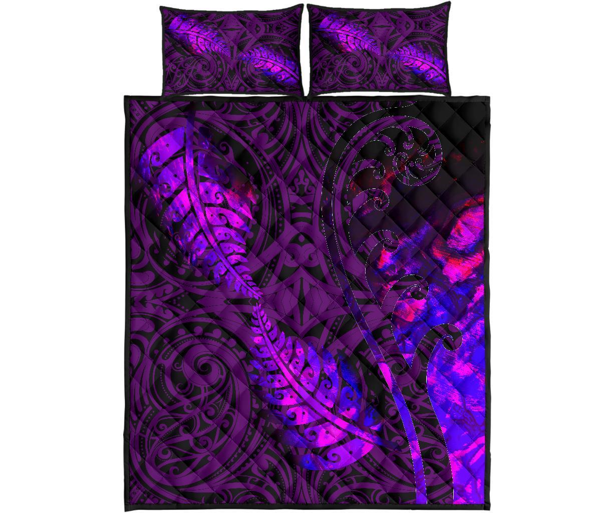 Aotearoa Maori Quilt Bed Set Silver Fern Koru Vibes Purple - Polynesian Pride