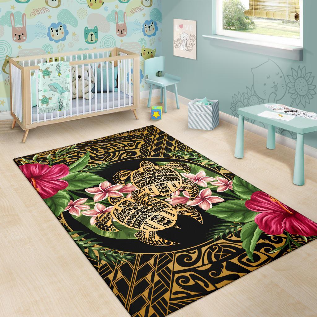 hawaii Rug - Turtle Strong Pattern Hibiscus Plumeria Art AH - Polynesian Pride