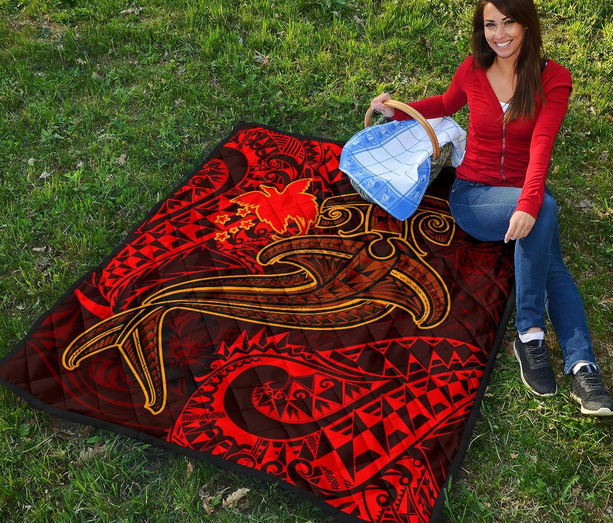 Papua New Guinea Premium Quilt - Red Shark Polynesian Tattoo - Polynesian Pride
