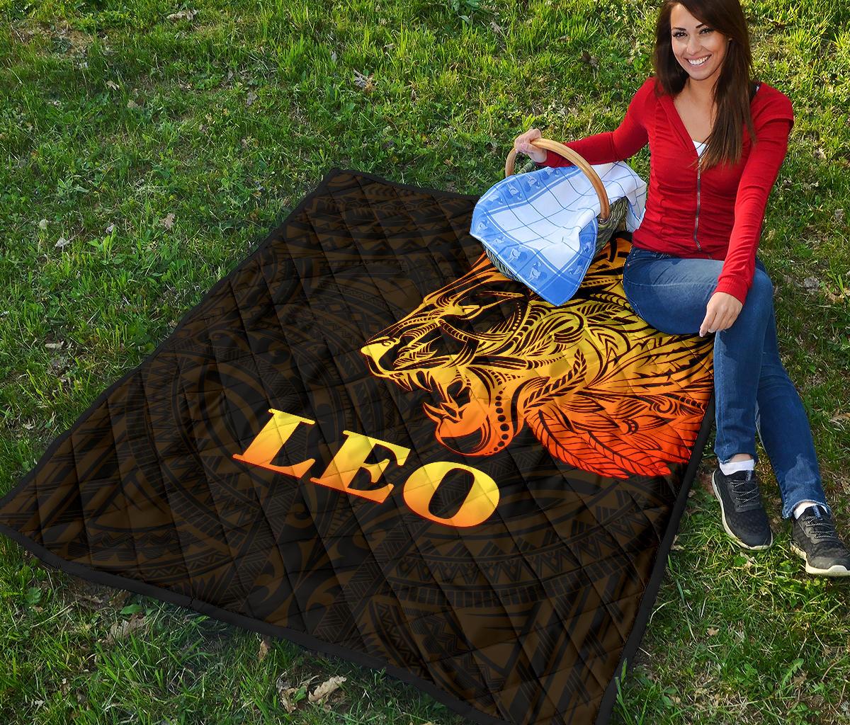 Sun In Leo Zodiac Premium Quilt Polynesian Tattoo Simple - Orange Black - Polynesian Pride