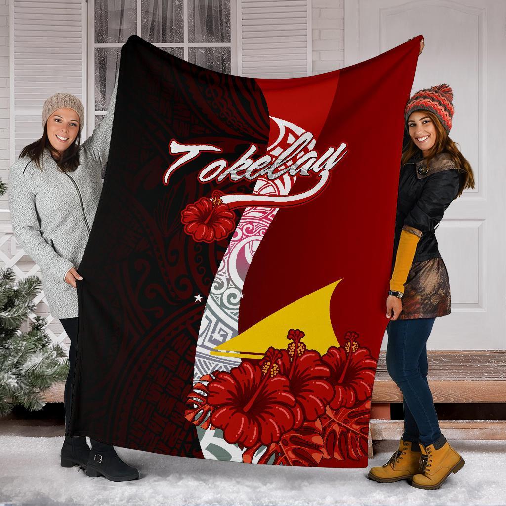 Tokelau Polynesian Premium Blanket - Coat Of Arm With Hibiscus - Polynesian Pride
