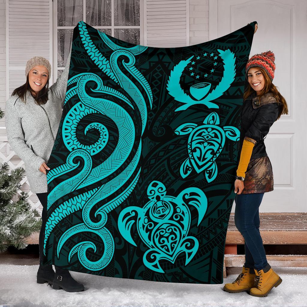 Pohnpei Micronesian Premium Blanket - Turquoise Tentacle Turtle - Polynesian Pride