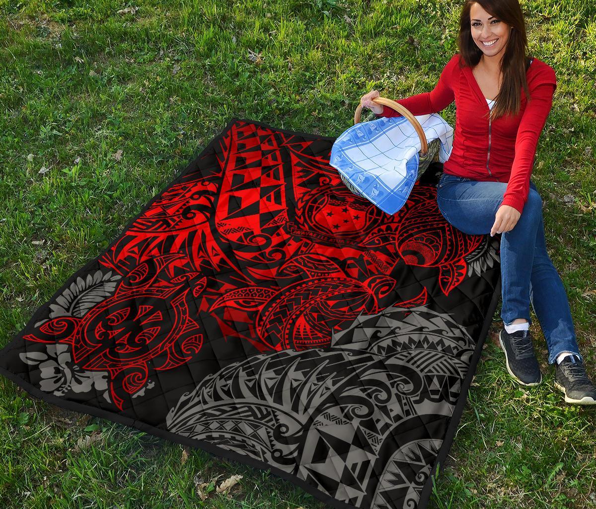 Samoa Polynesian Premium Quilt - Red Turtle Flowing - Polynesian Pride