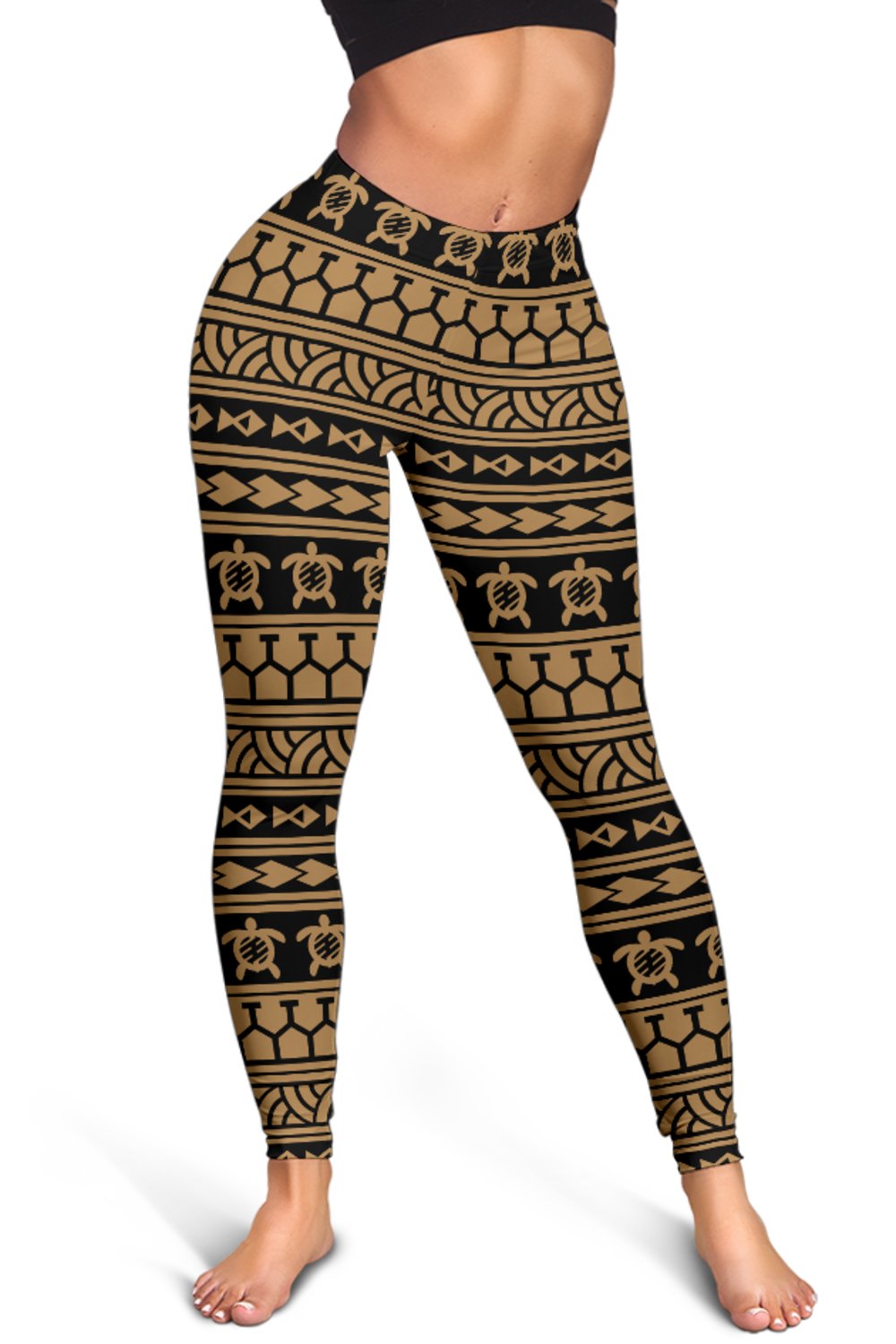 Polynesian Tatoo Tribal Gold Hawaii Women's Leggings AH - Polynesian Pride