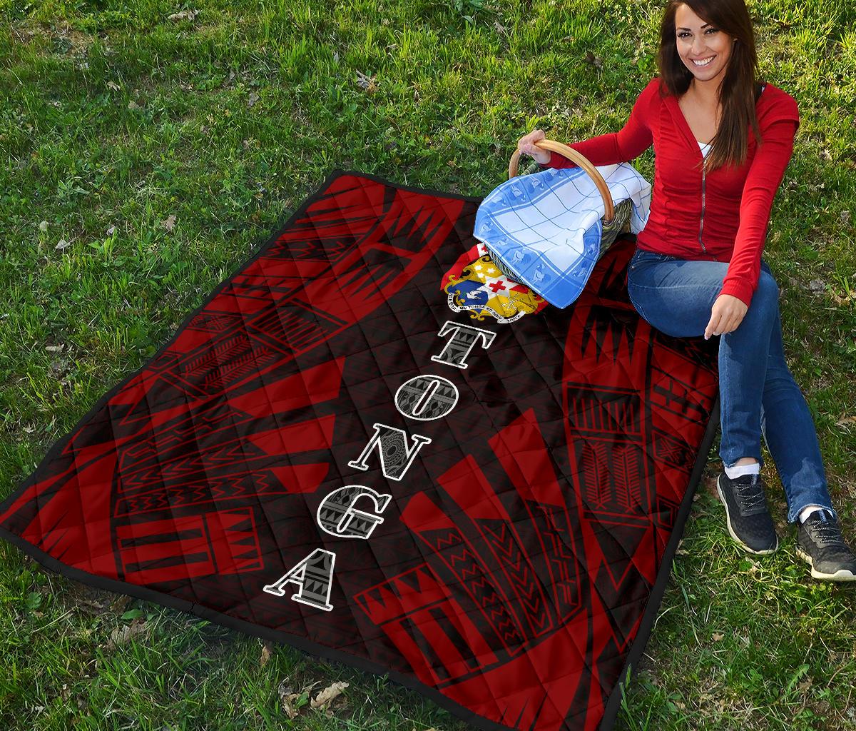 Tonga Premium Quilt - Tonga Coat Of Arms Polynesian Red Tattoo - Polynesian Pride