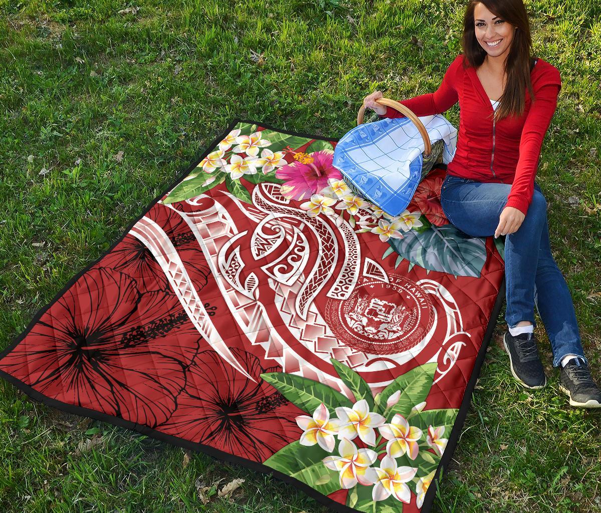 Polynesian Hawaii Premium Quilt - Summer Plumeria (Red) - Polynesian Pride